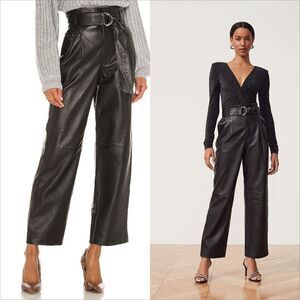Song Of Style Sebastienne Leather Pants Size Medium Black Belted Pockets Hi Rise